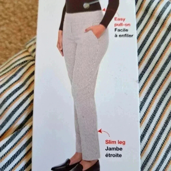 ❤️ S.C.& Co. Striped Pull On Pants Tummy Control Size 6 White Tan Blue Slim Leg - Picture 11 of 12